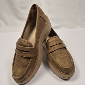 Dr Scholl's Platform Penny Loafers Gold Metallic Comfort Slip On Womens 8M